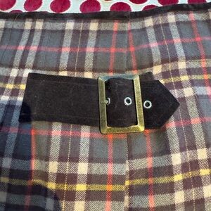 Anthropology Tartan wool skirt with suede closure.  hip worn skirt